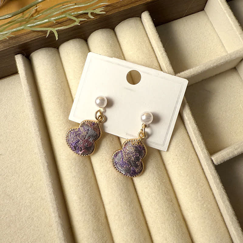 Buddha Stones Song Brocade Pearl Gourd Healing Handmade Stud Dangle Oorbellen - Paars (zelfde kleurtint – patroon varieert) - image 1