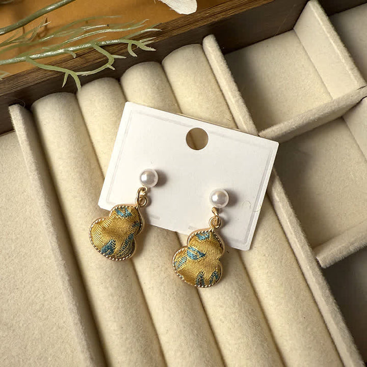 Buddha Stones Song Brocade Pearl Gourd Healing Handmade Stud Dangle Oorbellen - Guldenroede (zelfde kleurtint – patroon varieert) - image 4