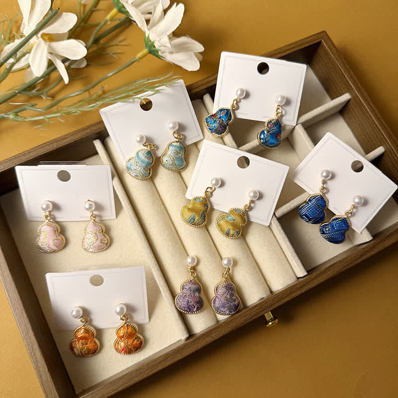 Buddha Stones Song Brocade Pearl Gourd Healing Handmade Stud Dangle Oorbellen - image 9