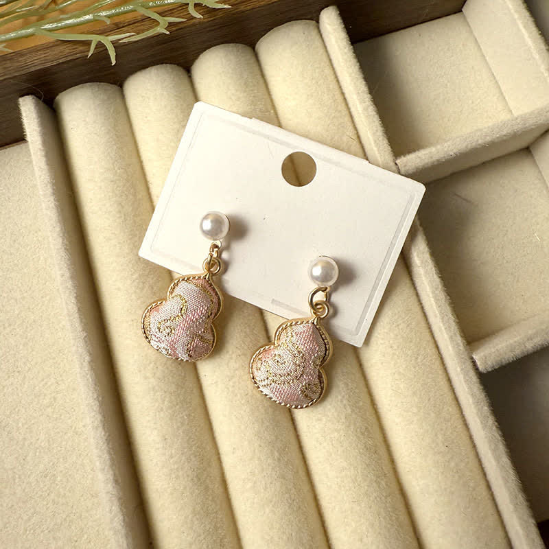 Buddha Stones Song Brocade Pearl Gourd Healing Handmade Stud Dangle Oorbellen - Roze (zelfde kleurtint – patroon kan variëren) - image 3