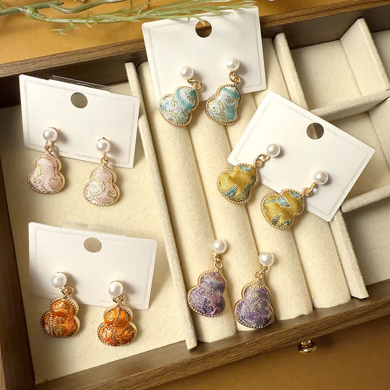 Buddha Stones Song Brocade Pearl Gourd Healing Handmade Stud Dangle Oorbellen - image 11