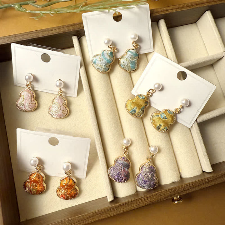 Buddha Stones Song Brocade Pearl Gourd Healing Handmade Stud Dangle Oorbellen - image 11