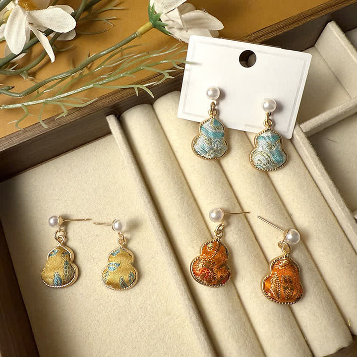 Buddha Stones Song Brocade Pearl Gourd Healing Handmade Stud Dangle Oorbellen - image 10