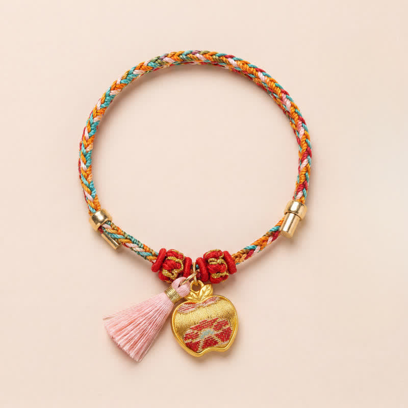 Buddha Stones Handgeweven vijfkleurige appel geldzak kalebas Chinese slot bedeltje Armband - Appel (zelfde kleurtint – patroon varieert) - image 0