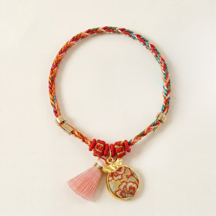 Buddha Stones Handgeweven vijfkleurige appel geldzak kalebas Chinese slot bedeltje Armband - Geldzak (zelfde kleurtint – patroon varieert) - image 16