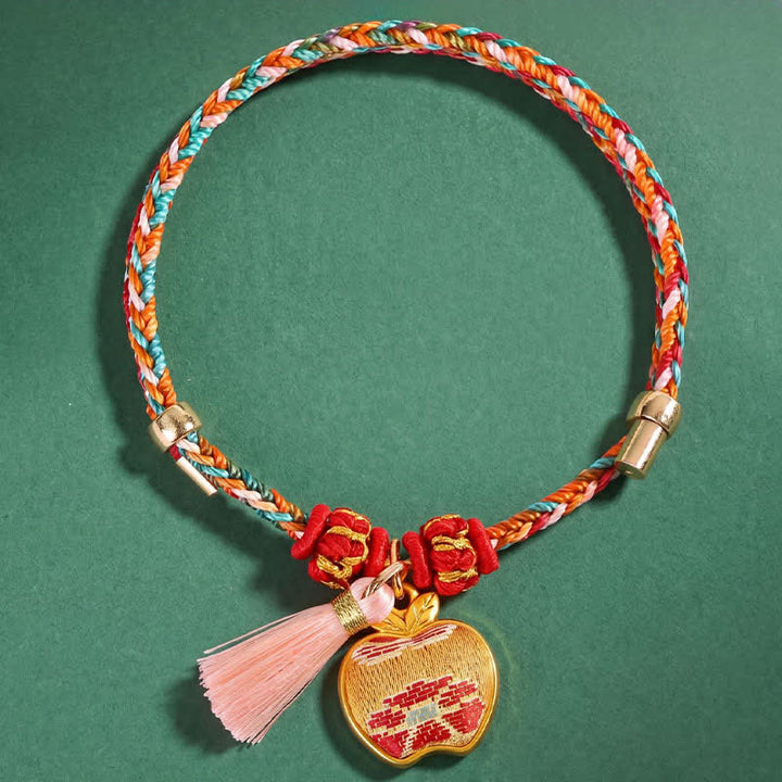 Buddha Stones Handgeweven vijfkleurige appel geldzak kalebas Chinese slot bedeltje Armband - image 3