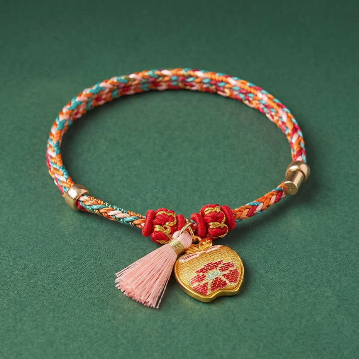 Buddha Stones Handgeweven vijfkleurige appel geldzak kalebas Chinese slot bedeltje Armband - image 10