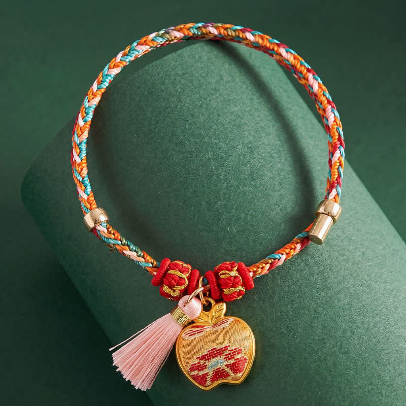 Buddha Stones Handgeweven vijfkleurige appel geldzak kalebas Chinese slot bedeltje Armband - image 8
