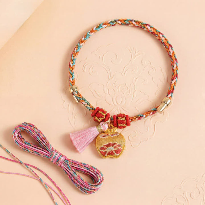 Buddha Stones Handgeweven vijfkleurige appel geldzak kalebas Chinese slot bedeltje Armband - image 1