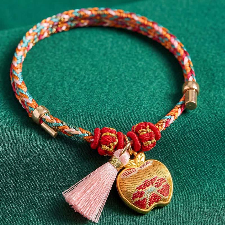 Buddha Stones Handgeweven vijfkleurige appel geldzak kalebas Chinese slot bedeltje Armband - image 9