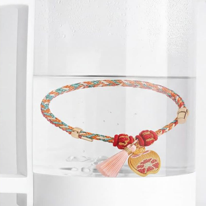 Buddha Stones Handgeweven vijfkleurige appel geldzak kalebas Chinese slot bedeltje Armband - image 12