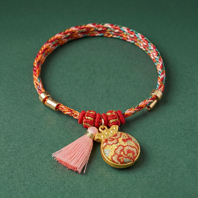 Buddha Stones Handgeweven vijfkleurige appel geldzak kalebas Chinese slot bedeltje Armband - image 17