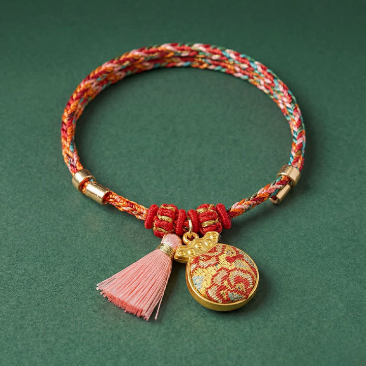 Buddha Stones Handgeweven vijfkleurige appel geldzak kalebas Chinese slot bedeltje Armband - image 17
