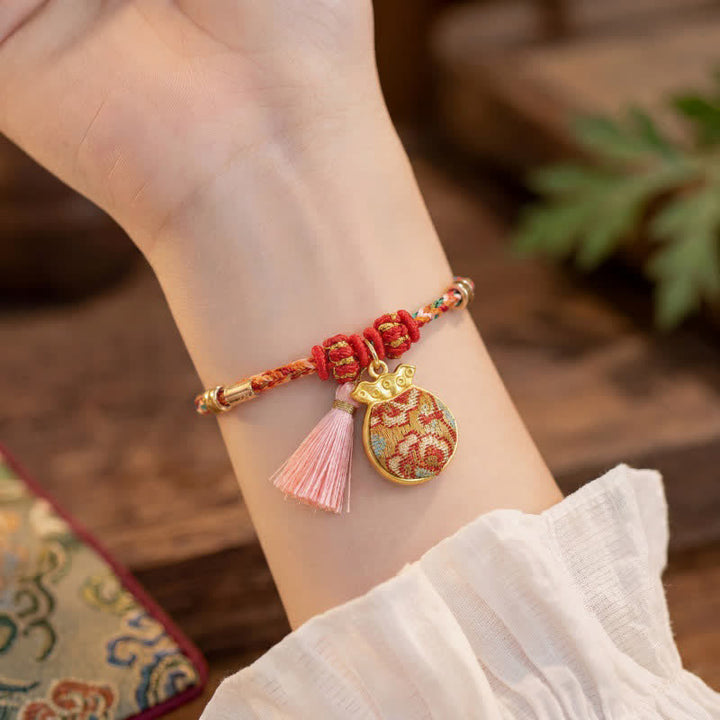 Buddha Stones Handgeweven vijfkleurige appel geldzak kalebas Chinese slot bedeltje Armband - image 20