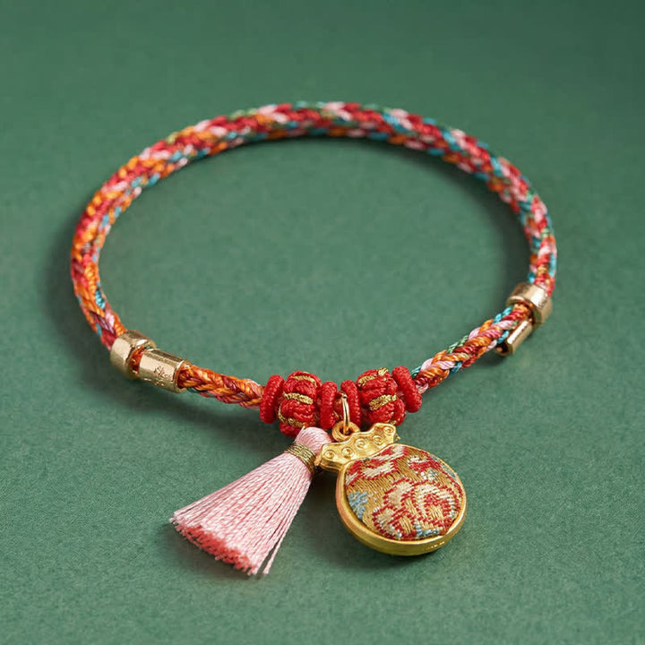 Buddha Stones Handgeweven vijfkleurige appel geldzak kalebas Chinese slot bedeltje Armband - image 28