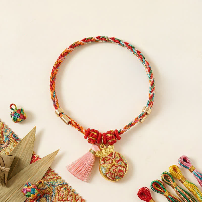 Buddha Stones Handgeweven vijfkleurige appel geldzak kalebas Chinese slot bedeltje Armband - image 25