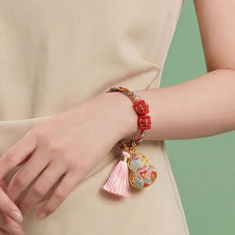 Buddha Stones Handgeweven vijfkleurige appel geldzak kalebas Chinese slot bedeltje Armband - image 46
