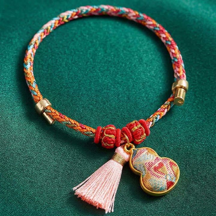 Buddha Stones Handgeweven vijfkleurige appel geldzak kalebas Chinese slot bedeltje Armband - image 44