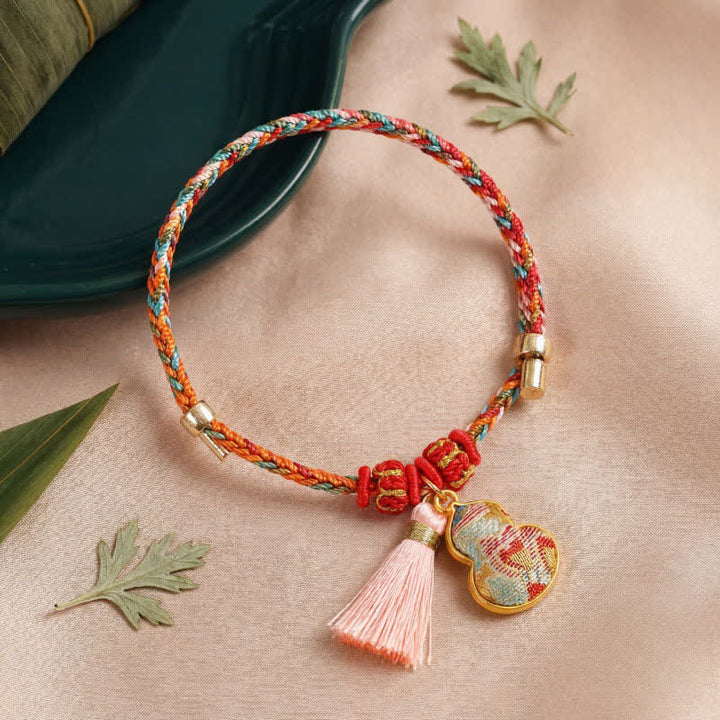 Buddha Stones Handgeweven vijfkleurige appel geldzak kalebas Chinese slot bedeltje Armband - image 43