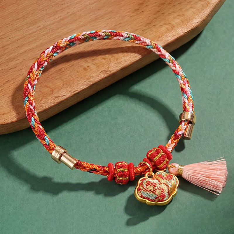Buddha Stones Handgeweven vijfkleurige appel geldzak kalebas Chinese slot bedeltje Armband - image 52