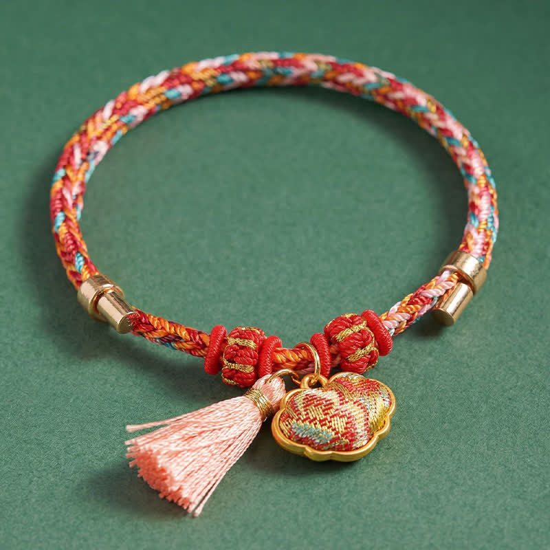 Buddha Stones Handgeweven vijfkleurige appel geldzak kalebas Chinese slot bedeltje Armband - image 57