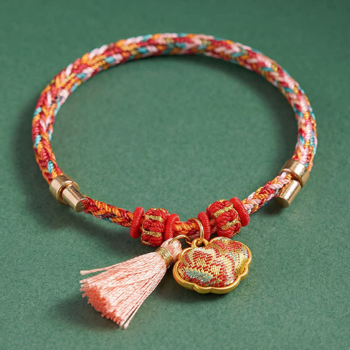 Buddha Stones Handgeweven vijfkleurige appel geldzak kalebas Chinese slot bedeltje Armband - image 57