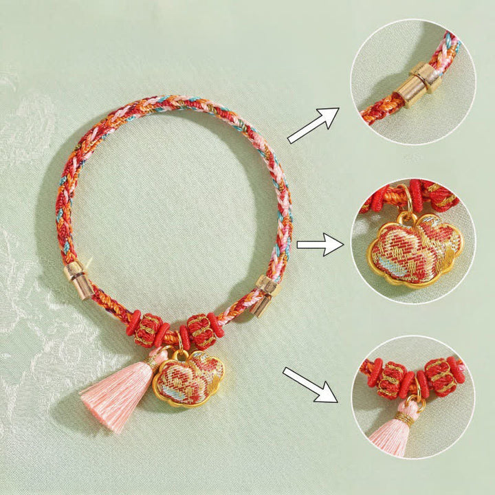 Buddha Stones Handgeweven vijfkleurige appel geldzak kalebas Chinese slot bedeltje Armband - image 53