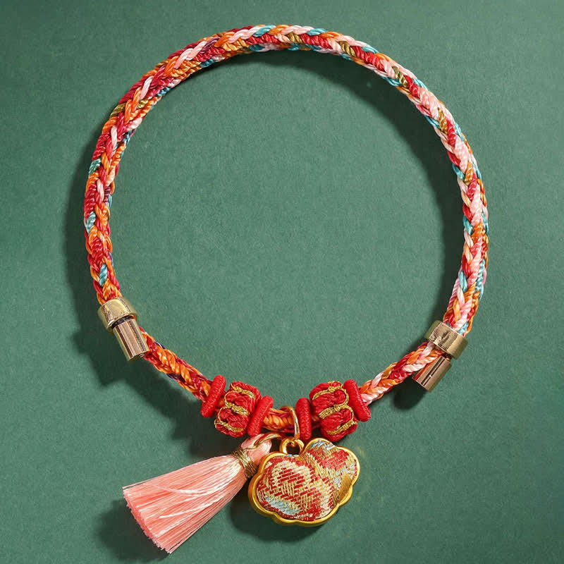 Buddha Stones Handgeweven vijfkleurige appel geldzak kalebas Chinese slot bedeltje Armband - image 56