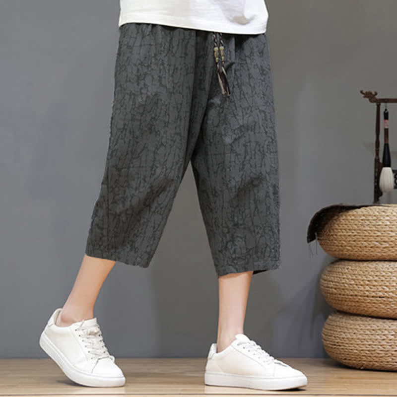 Buddha Stones Zomerse casual vintage Cropped herenbroek met trekkoord en abstracte print, inclusief Zakken. - image 1