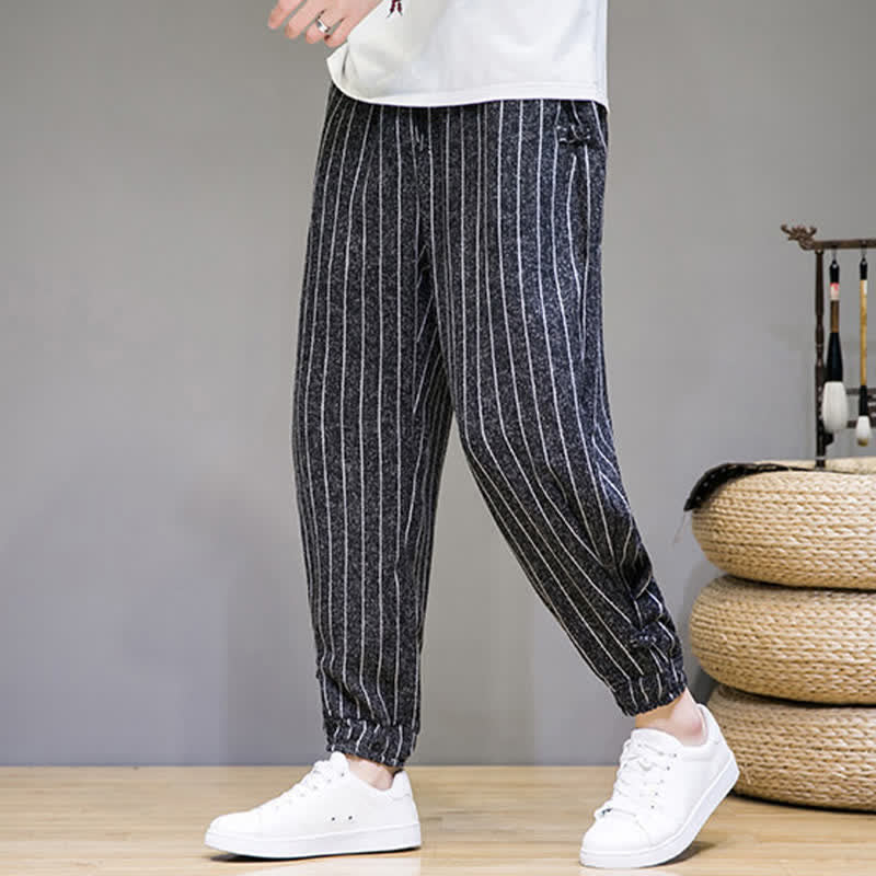 Buddha Stones Zomerse casual gestreepte Cropped broek met trekkoord voor heren, harembroek met Zakken - image 1