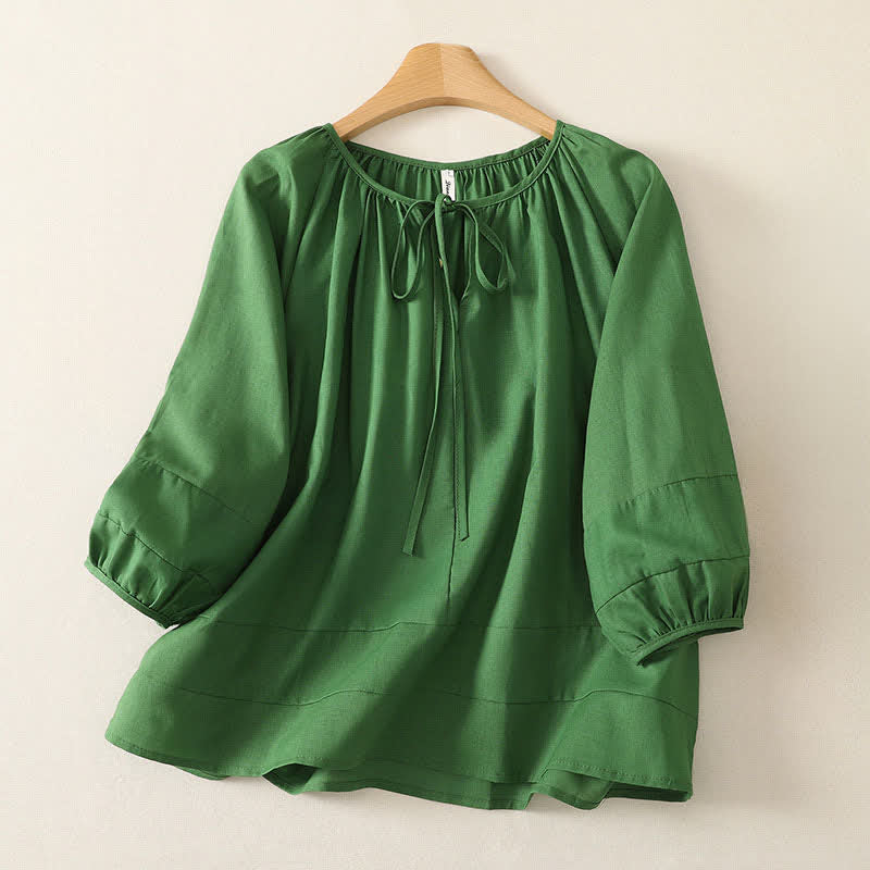 Buddha Stones Zomerse boho Ronde hals, effen kleur, Lange mouw mouwen - Zeegroen - US14, UK/AU18, EU46 (2XL) - image 0