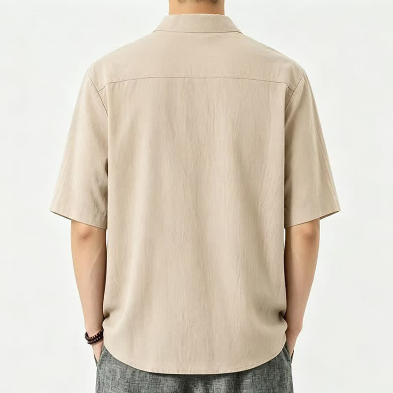 Buddha Stones Zomerse casual Overhemden met Mandarin kraag en Korte mouw , effen kleur - image 1