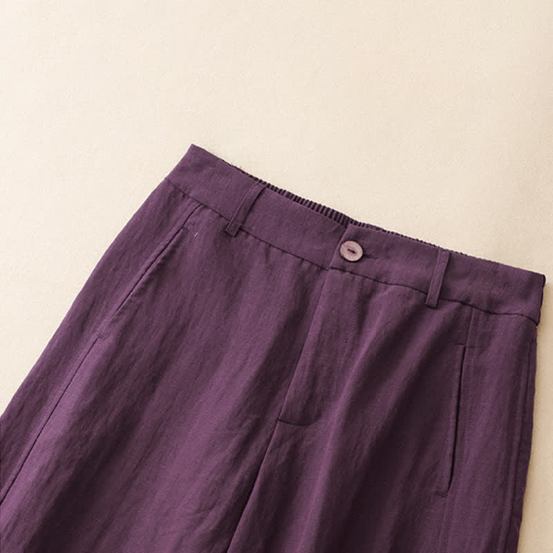 Buddha Stones Zomerse casual broek met knoopsluiting, effen kleur, ritssluiting en Enkellengte, harembroek voor dames met zakken - image 1
