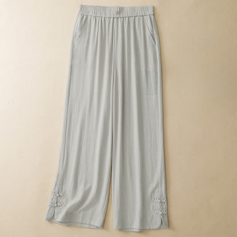 Buddha Stones Zomerse casual geborduurde Cropped broek voor dames, harembroek met zakken - Beige - US8-10, UK/AU12-14, EU40-42 (2XL) - image 0