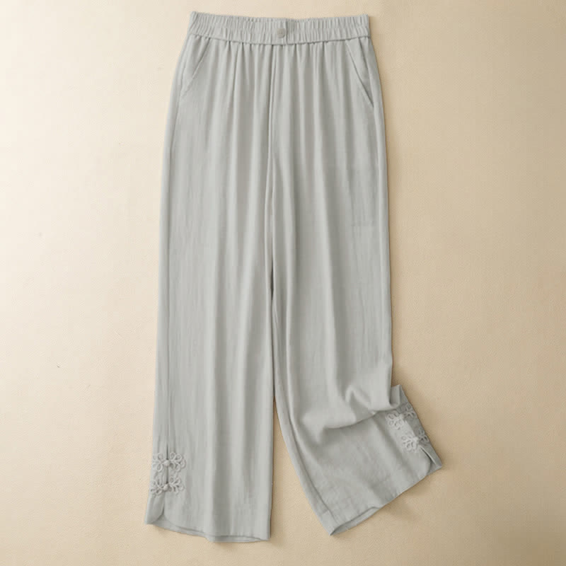 Buddha Stones Zomerse casual geborduurde Cropped broek voor dames, harembroek met zakken - image 1