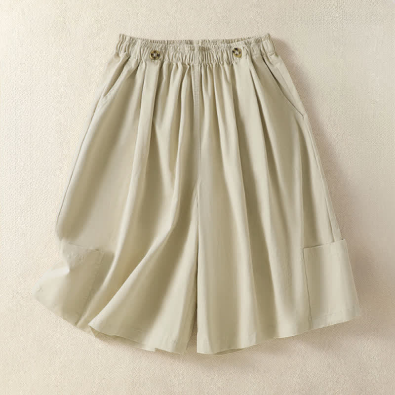 Buddha Stones Zomerse, casual, minimalistische, effen damesshorts met zakje - Tarwe - US8-10, UK/AU12-14, EU40-42 (2XL) - image 0