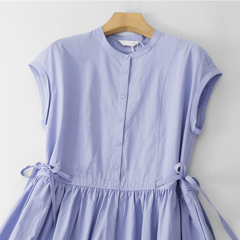Buddha Stones Zomerse casual vintage jurk met knoopjes, vetersluiting en Korte mouw voor dames, inclusief zakken. - image 1