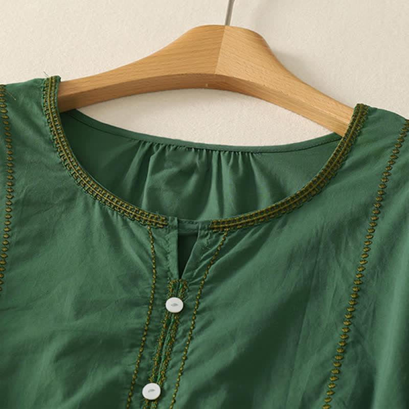 Buddha Stones Zomerse boho casual blouse met knoopjes, effen kleur, Klokmouw en Korte mouw voor dames. - image 1