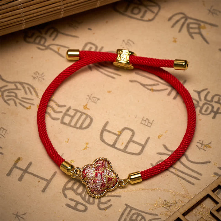 Buddha Stones Rode Snaar Lied Brokaat Geluksarmband met Klavertje Armband - image 2