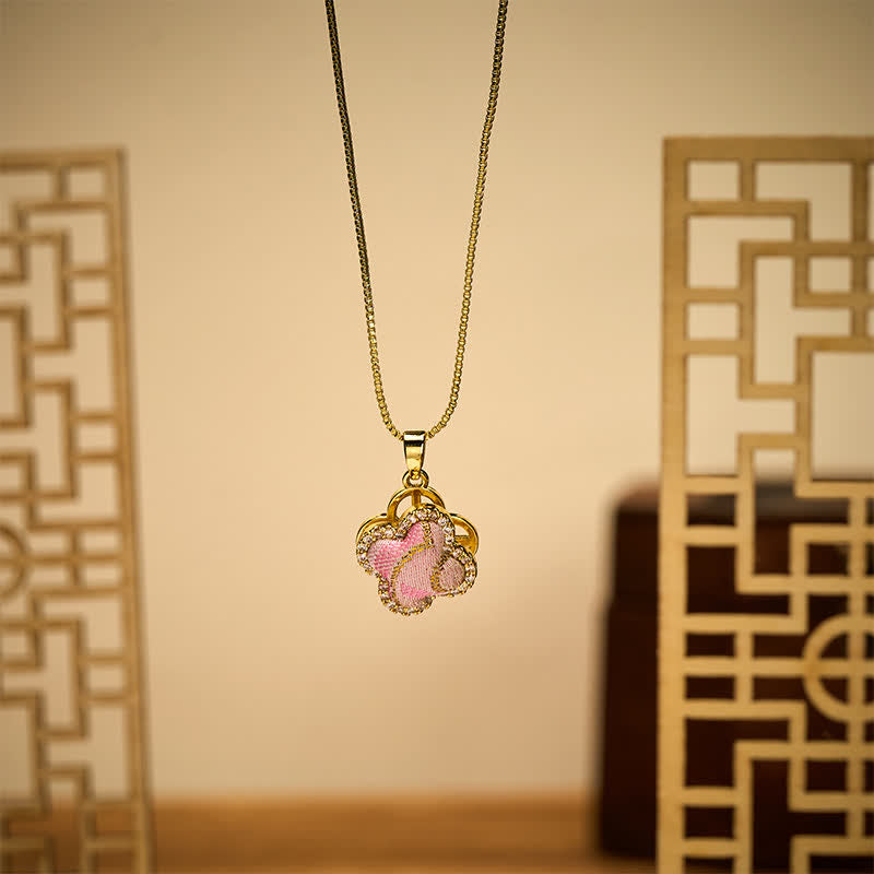 Buddha Stones Draaibare koperen hart- en klavertje vier-ingelegde roze brokaat Harmonic Connection Ketting - image 4