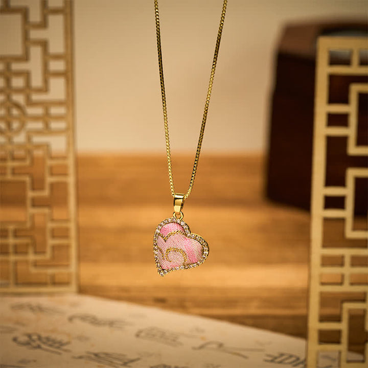 Buddha Stones Draaibare koperen hart- en klavertje vier-ingelegde roze brokaat Harmonic Connection Ketting - image 12