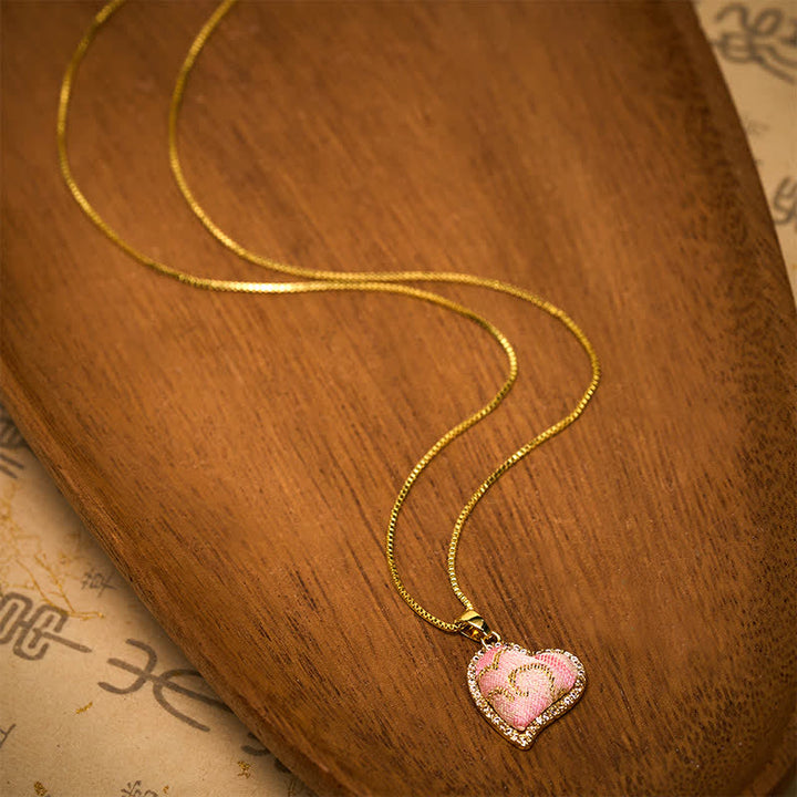 Buddha Stones Draaibare koperen hart- en klavertje vier-ingelegde roze brokaat Harmonic Connection Ketting - image 11