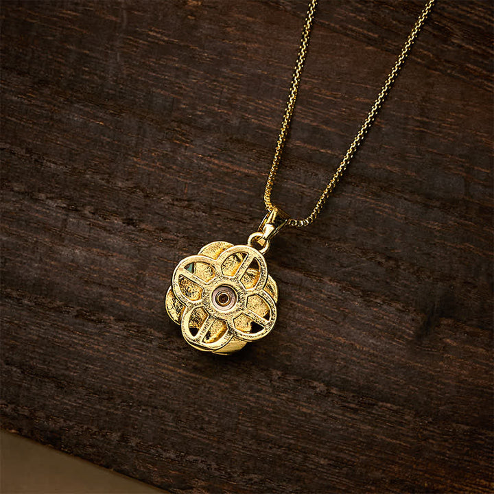 Buddha Stones Draaibare koperen hart- en klavertje vier-ingelegde roze brokaat Harmonic Connection Ketting - image 6