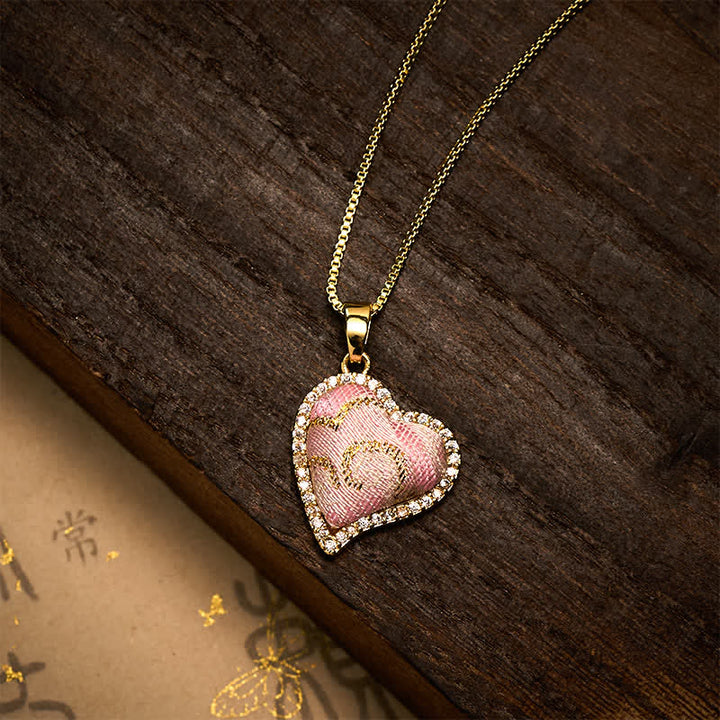 Buddha Stones Draaibare koperen hart- en klavertje vier-ingelegde roze brokaat Harmonic Connection Ketting - Hart (zelfde kleurtint – patroon varieert) - image 8