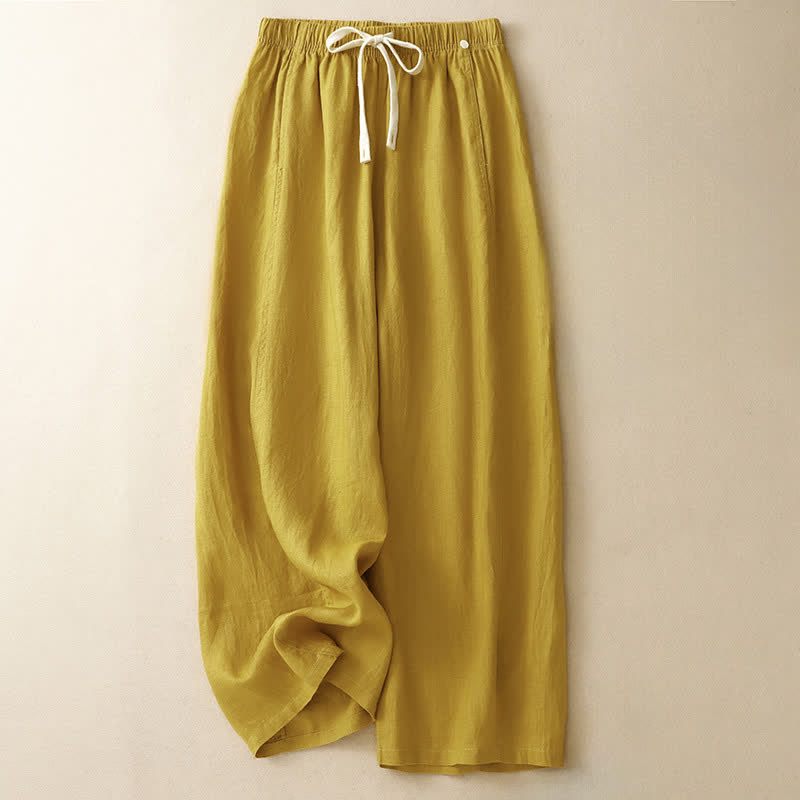 Buddha Stones Zomerse casual minimalistische broek met trekkoord, effen kleur, enkellengte , Enkellengte pijpen, damesbroek met zakken - Guldenroede - US8-10, UK/AU12-14, EU40-42 (2XL) - image 0
