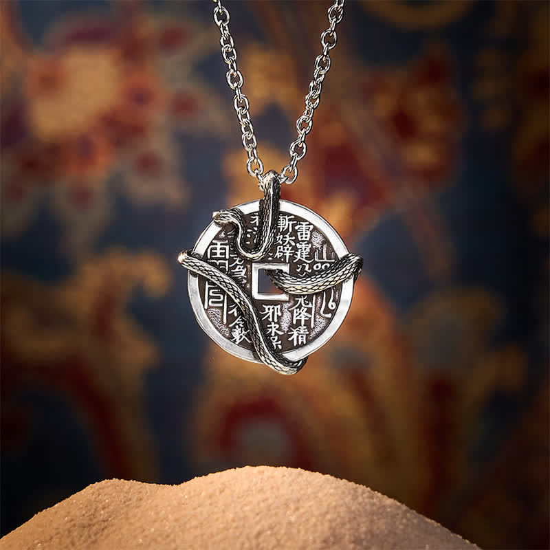 Buddha Stones Koperen, met zilveren berggeesten, geeft geld uit, slang kronkelt rond een koperen Ketting - image 1