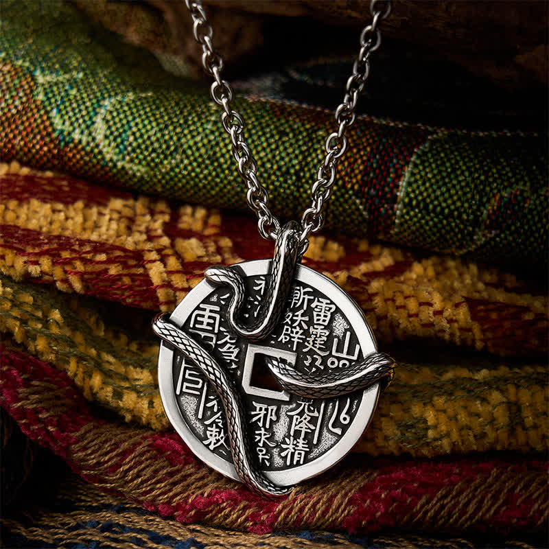 Buddha Stones Koperen, met zilveren berggeesten, geeft geld uit, slang kronkelt rond een koperen Ketting - Koper (Genezing ♥ Rijkdom) - image 0