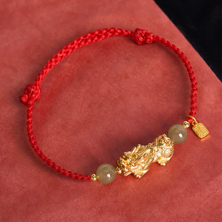 Buddha Stones Koperen Pi Xiu Fu geluksarmband met rood Armband - image 10