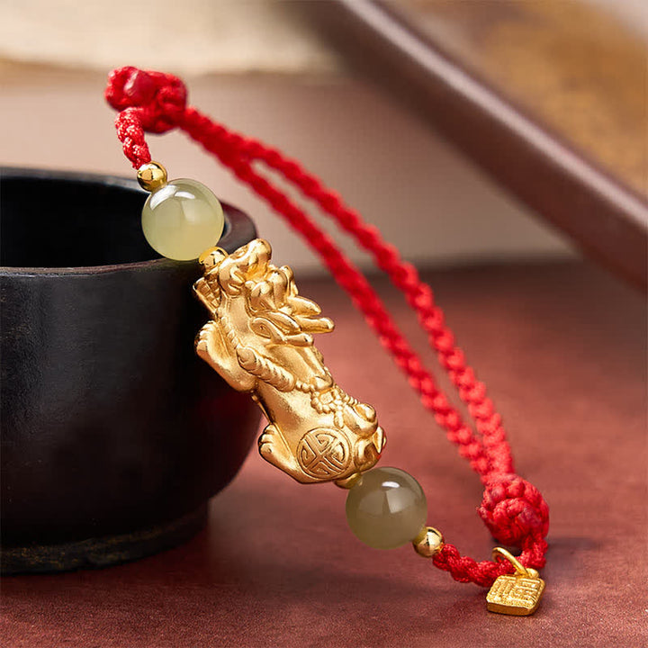 Buddha Stones Koperen Pi Xiu Fu geluksarmband met rood Armband - image 9