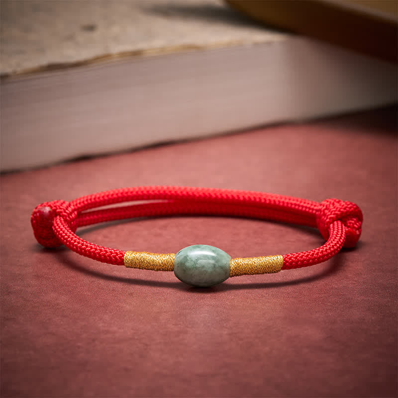 Buddha Stones Armband met jade kralen en rood koord - image 1